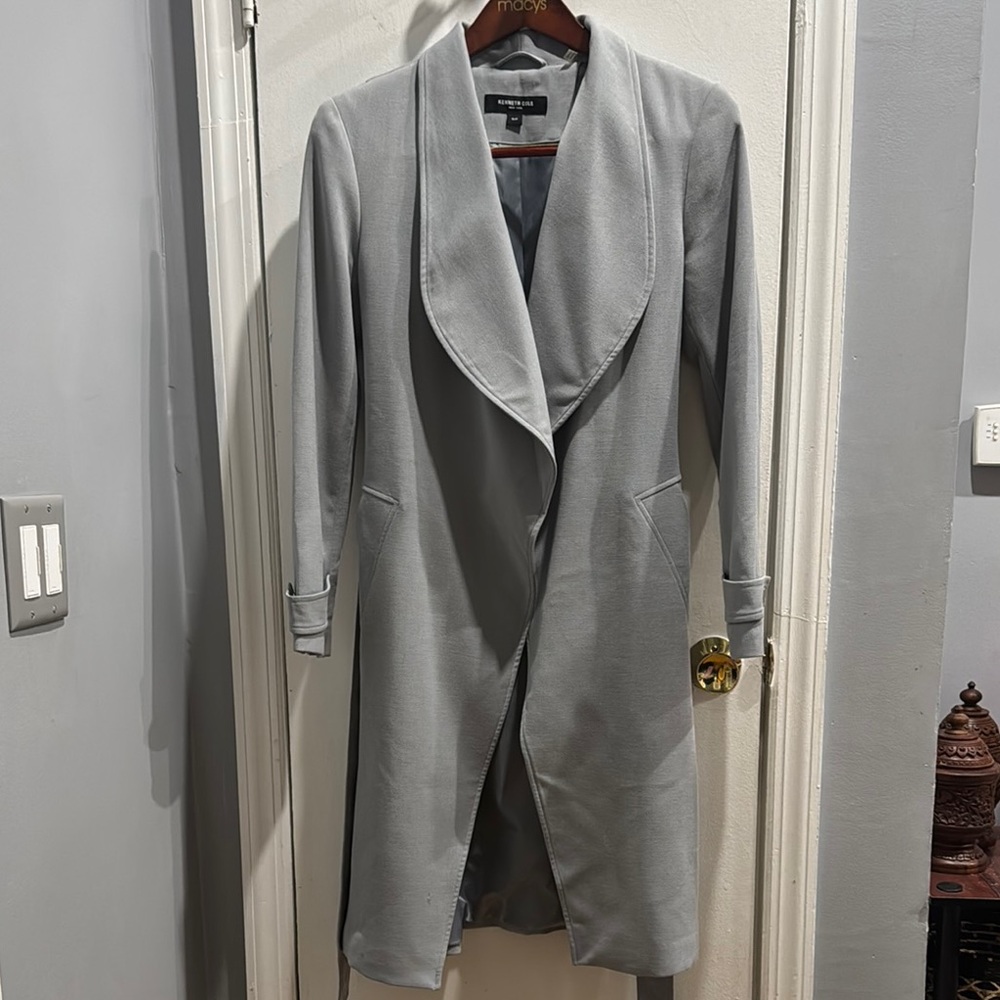 Kenneth Cole New York Gray Trench Coat with Waterfall Collar